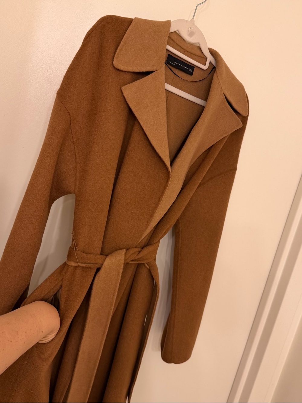 Zara Camel Wool Blend Belted Trench Coat